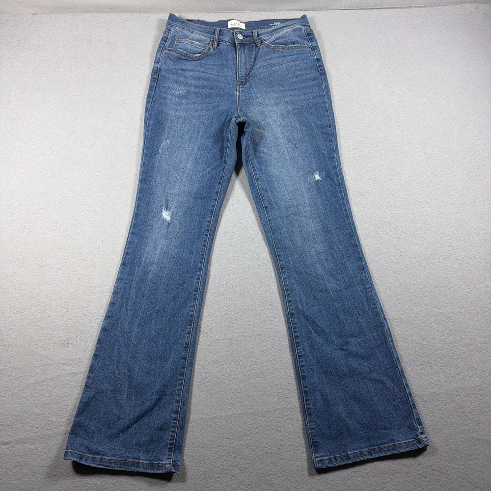 Nicole Miller Soho Jeans Women 8 High Rise Bootcut Blue Denim Distressed Casual